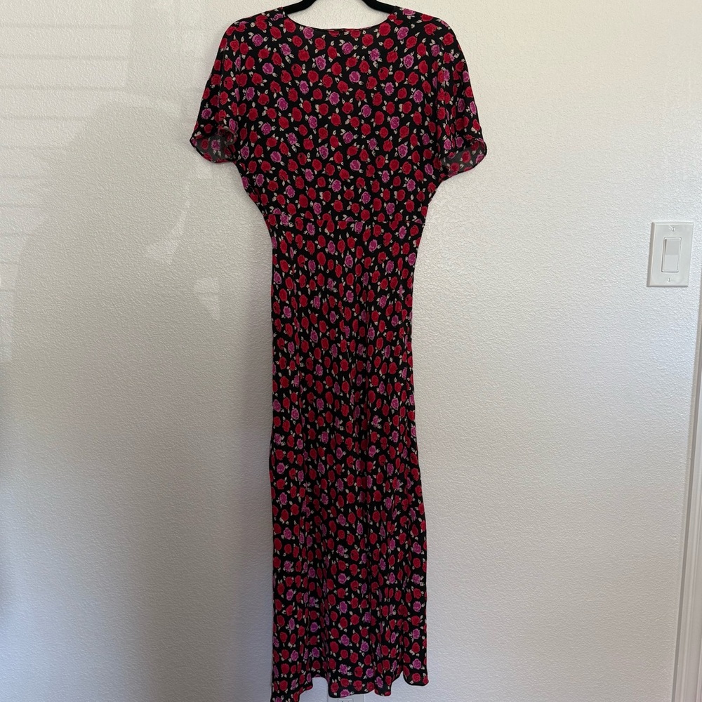 Zara V Neck Floral Maxi Dress in Pink Red Black Medium - Picture 7 of 7